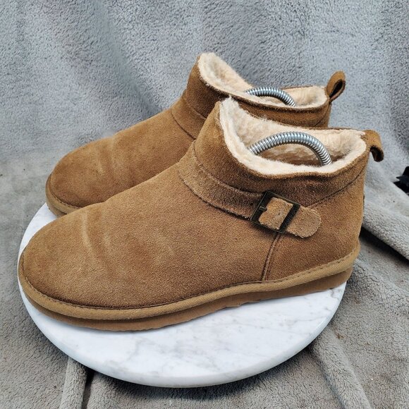 Bearpaw Shoes Womens Size 9 Brown Suede Leather Pawz Amy Shearling Low Boots - Picture 1 of 11